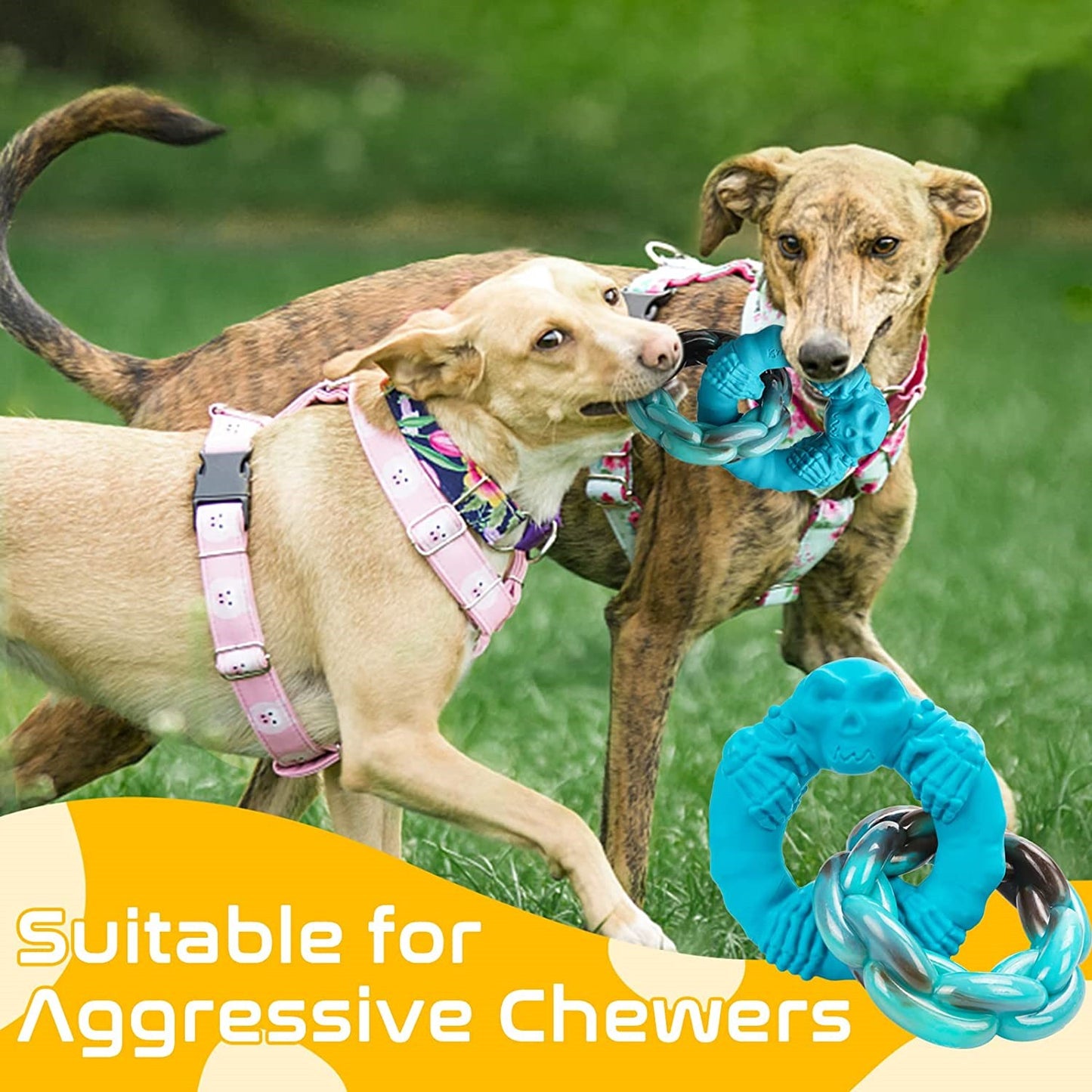 Dog Toys for Non-Toxic Natural Rubber & Nylon Durable Teething 5in Double-Ring Chew Toys