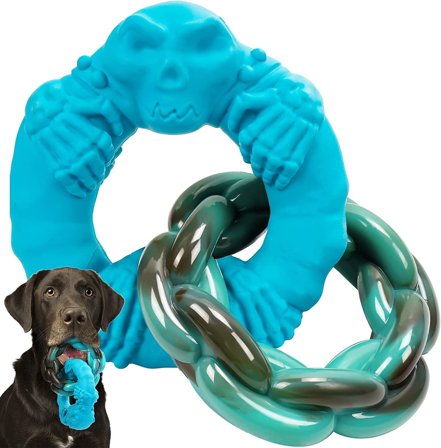 Dog Toys for Non-Toxic Natural Rubber & Nylon Durable Teething 5in Double-Ring Chew Toys