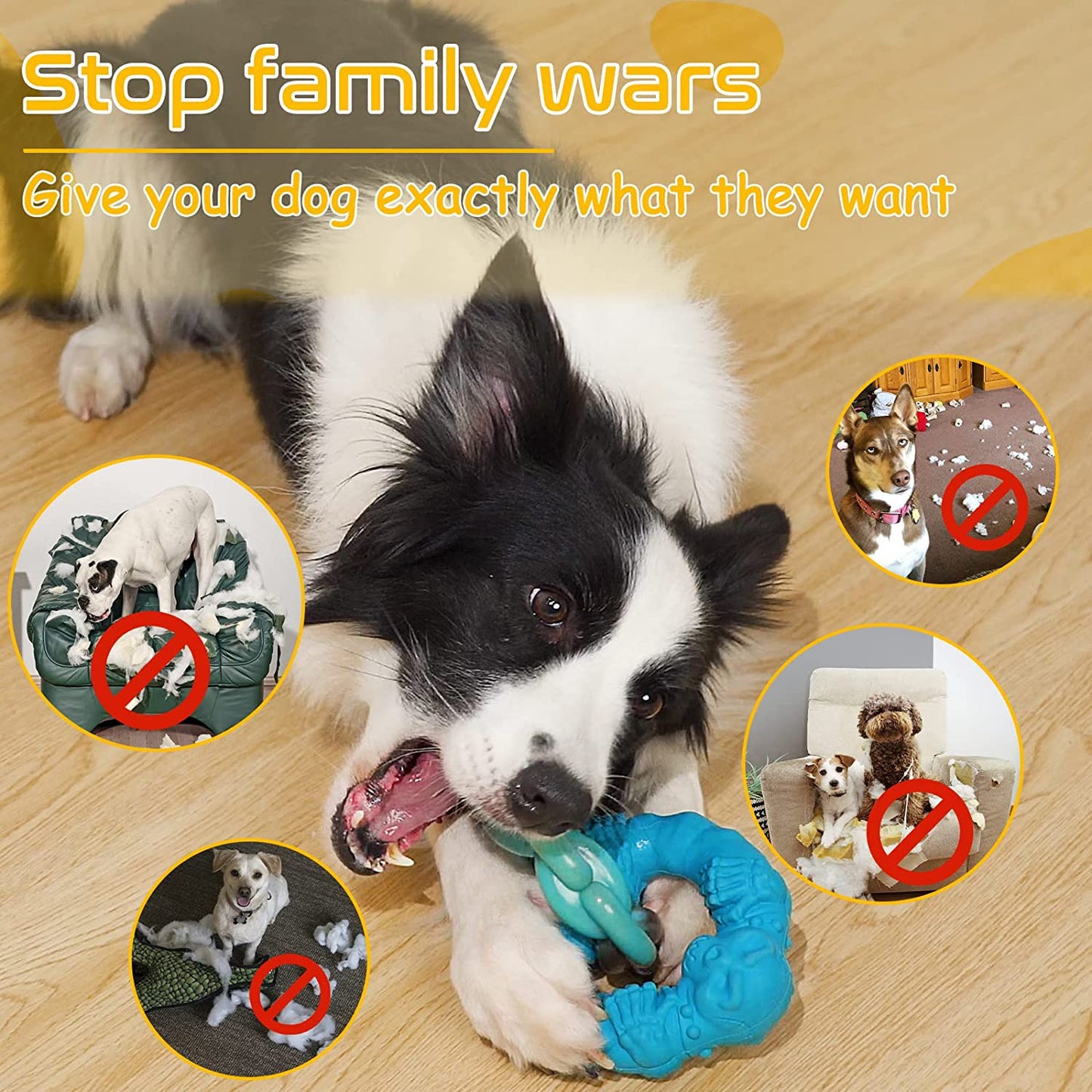 Dog Toys for Non-Toxic Natural Rubber & Nylon Durable Teething 5in Double-Ring Chew Toys