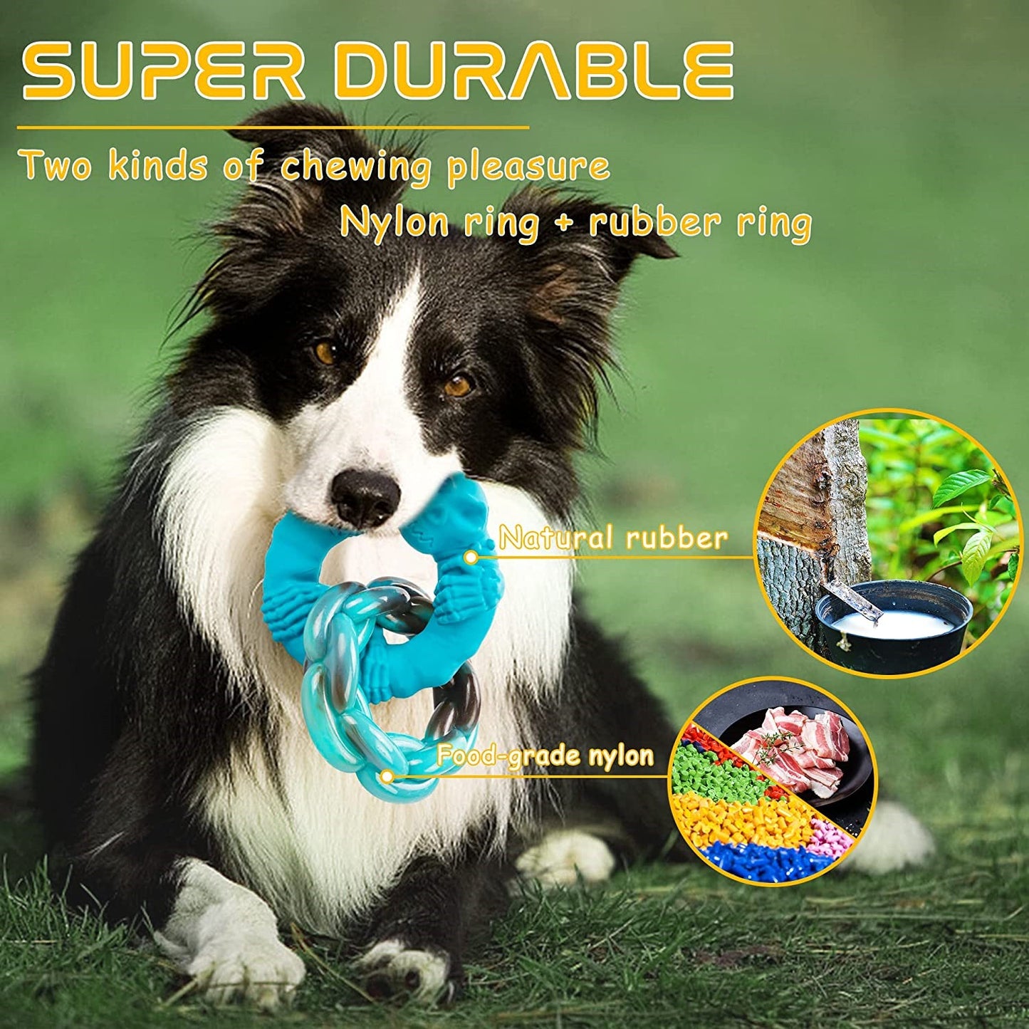 Dog Toys for Non-Toxic Natural Rubber & Nylon Durable Teething 5in Double-Ring Chew Toys