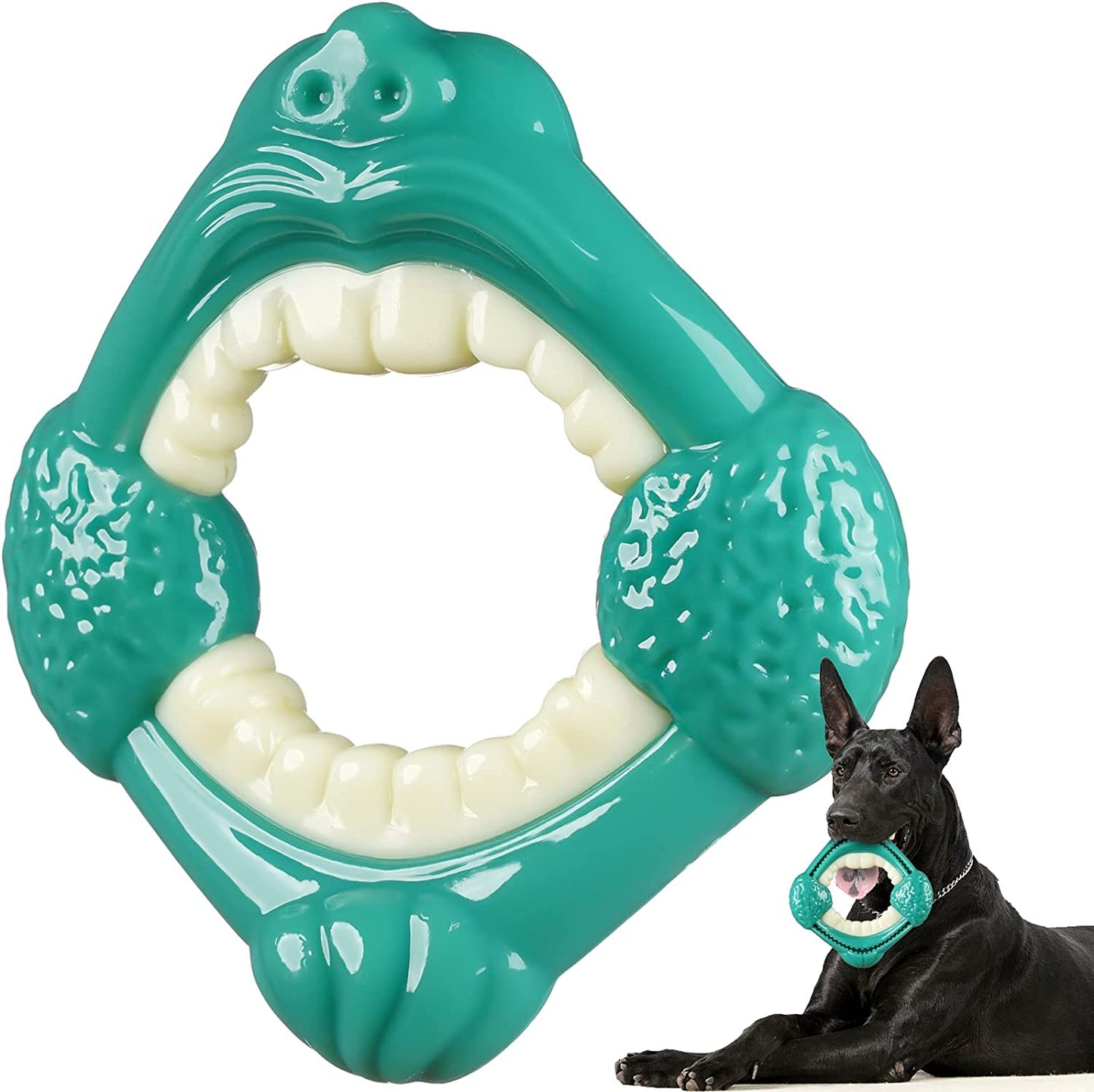 Dog Toys for Non-Toxic Natural Rubber & Nylon Durable Teething 5in Double-Ring Chew Toys