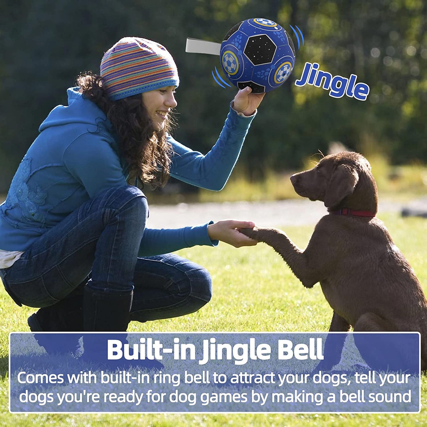 Dog Toys Soccer Ball with Jingle Bell Inside & Nylon Strap,Durable Fetch Ball Dog Toys for Puppy (6 inch)